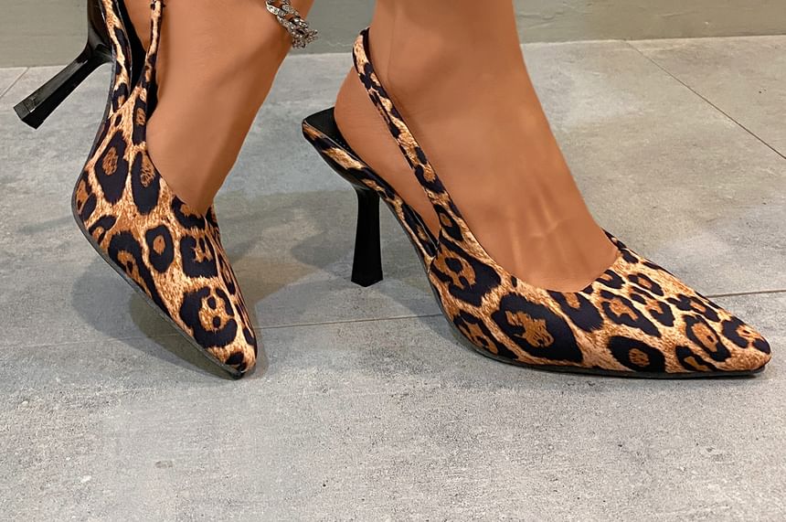Print Slingback Kitten Mules Leopard Heel