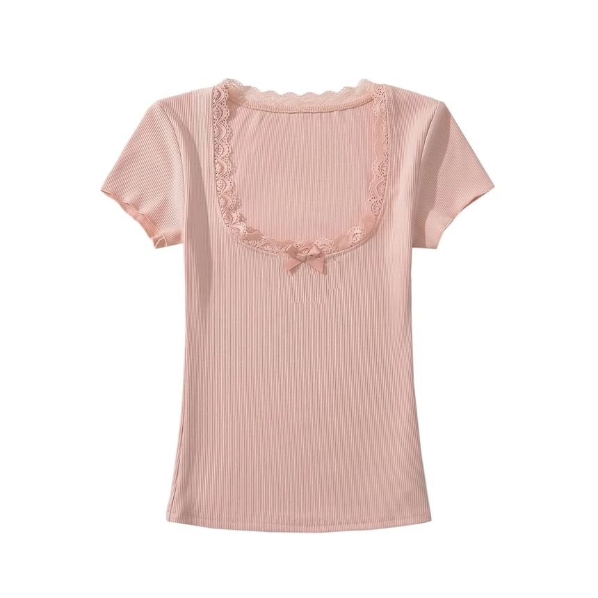 Square-Neck Lace-Trim Fitted Crop Top