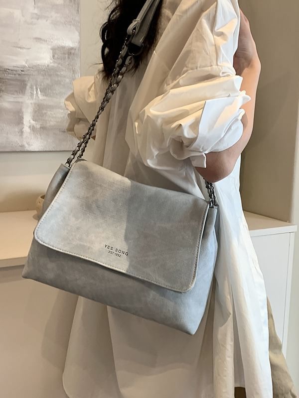 Bag Lettering Faux Leather Tote Chain Strap Flap