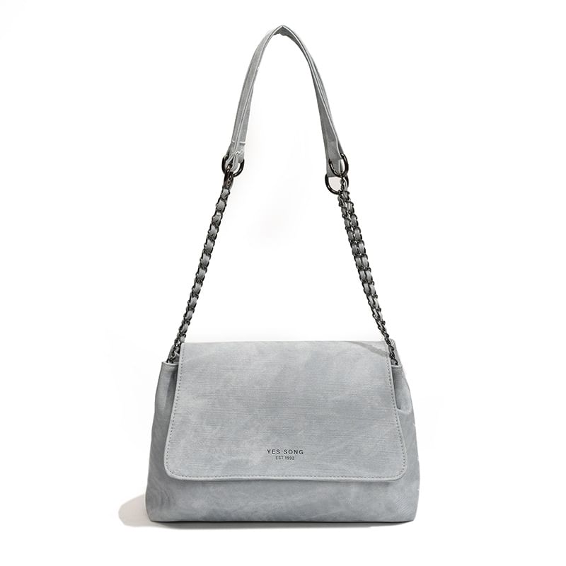 Bag Lettering Faux Leather Tote Chain Strap Flap