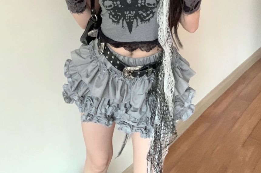 Lace-Trim Cami and Tiered Mini Skirt