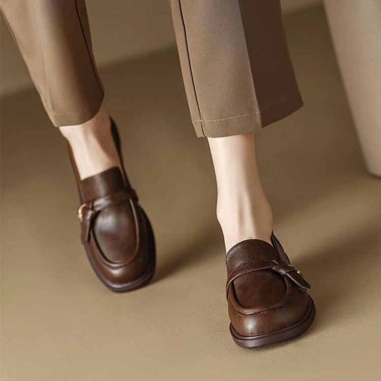 Leather Faux Plain Loafers