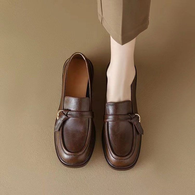 Leather Faux Plain Loafers