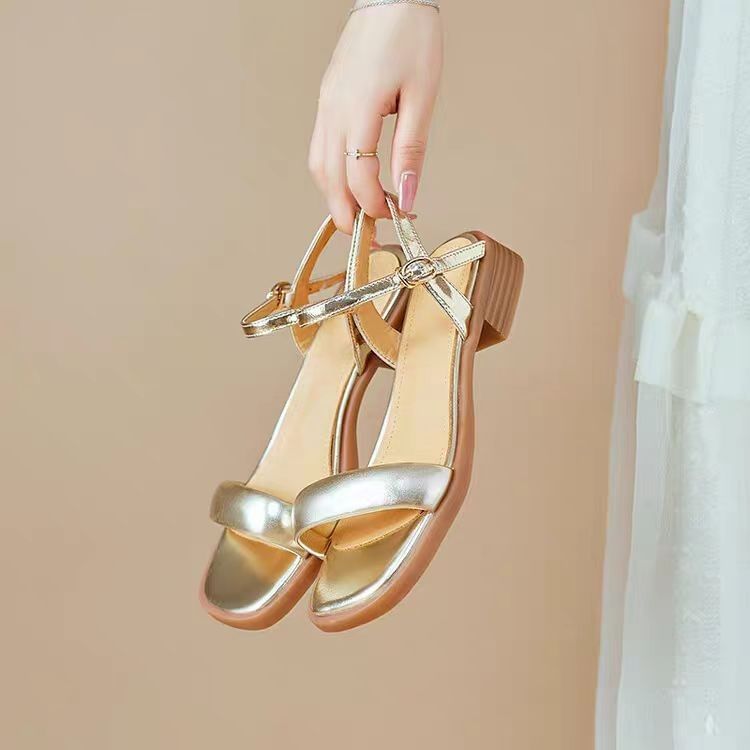 Leather Faux Sandals Metallic