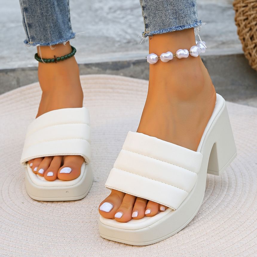 Block Heel Plain Slide Sandals