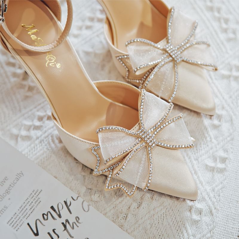 High Heel Bow Accent Pointed Sandals (Various Designs)