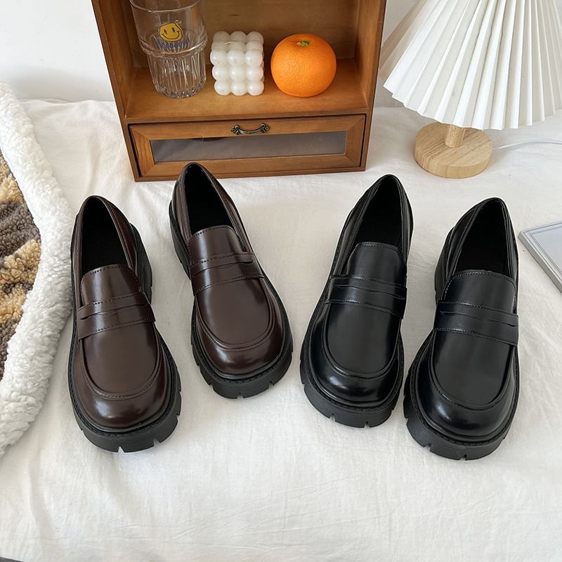 Platform Leather Faux Loafers