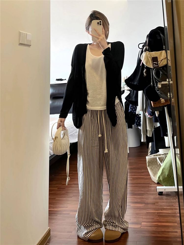 Mid Rise Striped Wide Leg Pants (Various Designs)