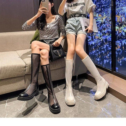 Platform Panel Mesh Knee High Boots