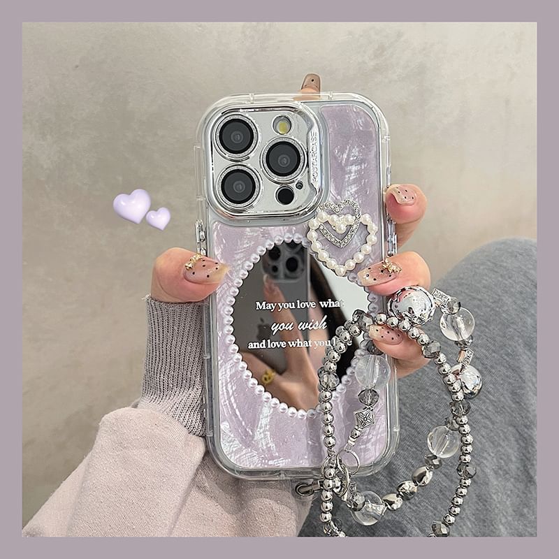 Faux Pearl Phone Mirrored Case