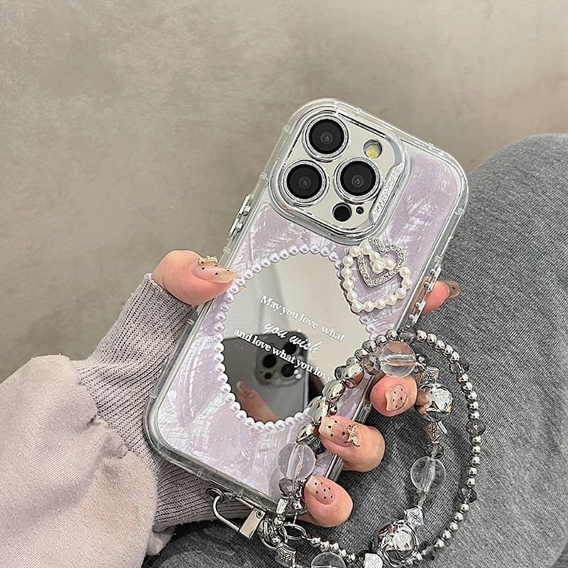 Faux Pearl Phone Mirrored Case