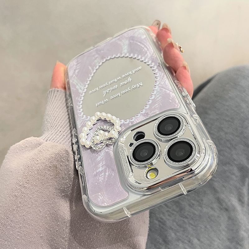 Faux Pearl Phone Mirrored Case