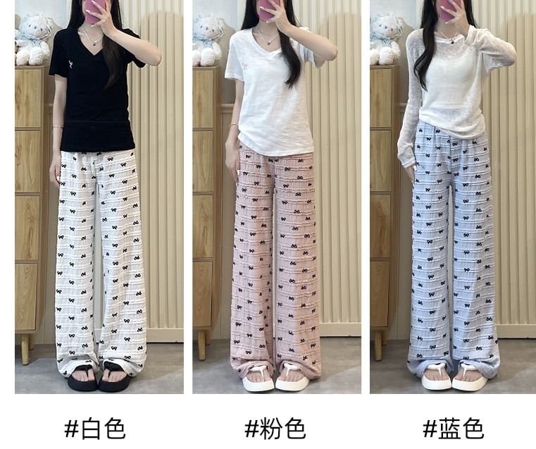 Bow Print Lace High Waist Wide Leg Sweatpants