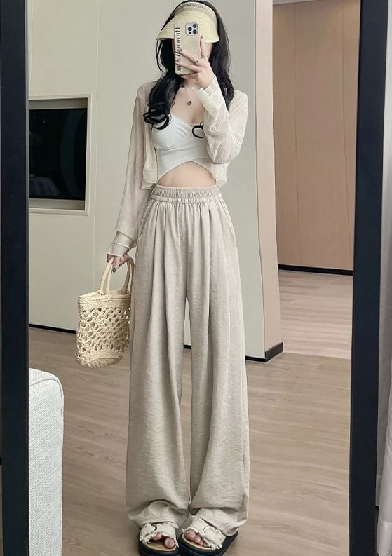 High Rise Plain Wide Leg Sweatpants