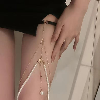 Faux Pearl / Rhinestone Layered Thigh Chain