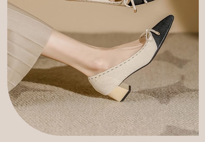 Heel Pumps Bow Pointed Fabric Block