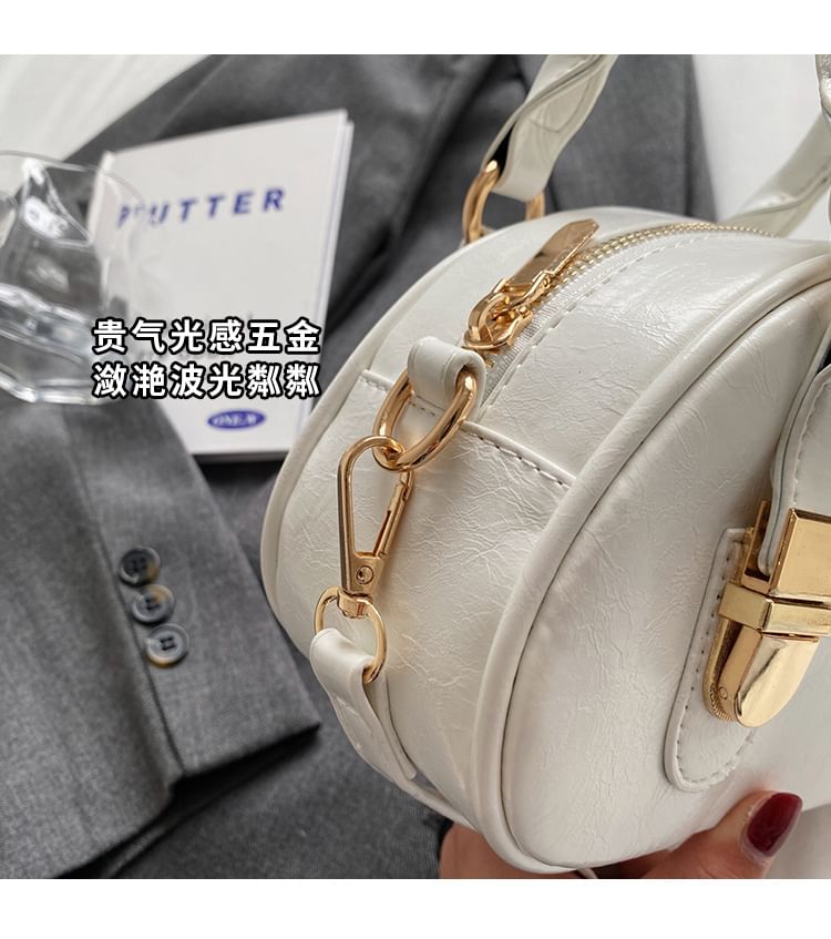 Plain Faux Leather Bowler Bag