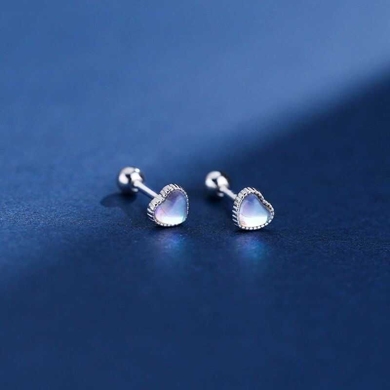 Heart Moonstone Alloy Stud Earring