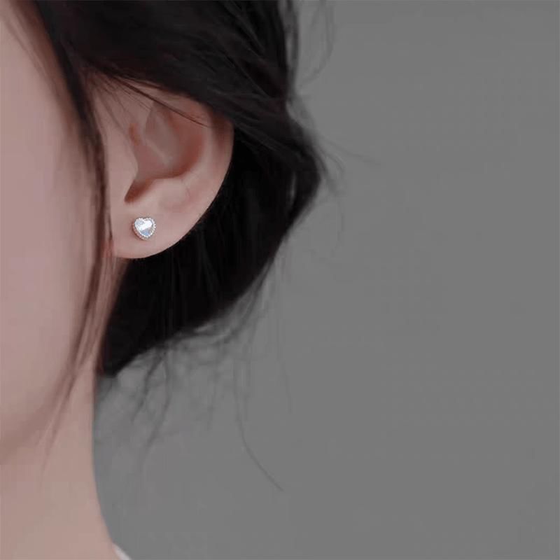 Heart Moonstone Alloy Stud Earring