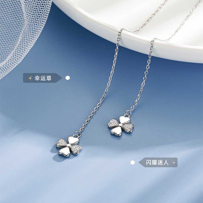 Clover Rhinestone Alloy Threader Earring