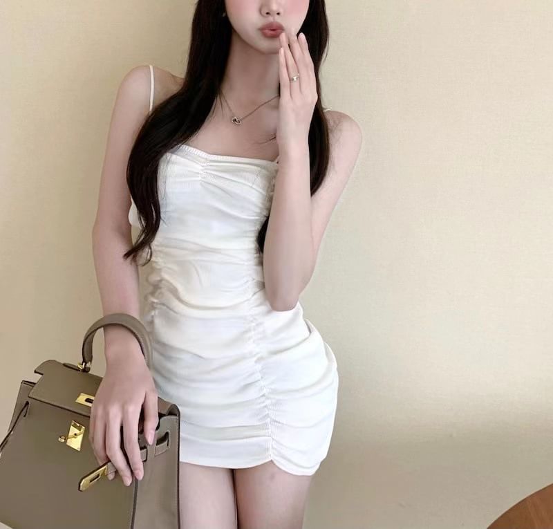 Spaghetti Bodycon Strap Mini Dress Plain