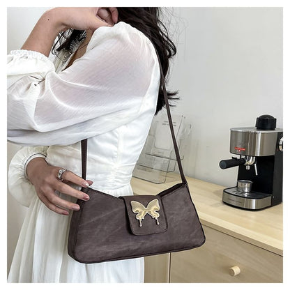 Butterfly Accent Faux Leather Shoulder Bag