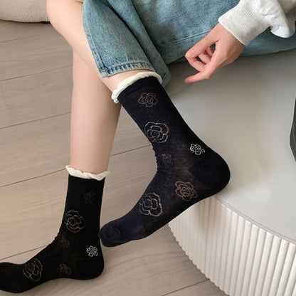 Flower Ruffle Trim Socks