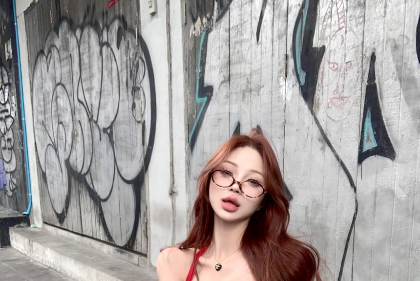 Crop Skirt Top Plain A-Line Waist Drawstring Mid Mini Halter / Pleated