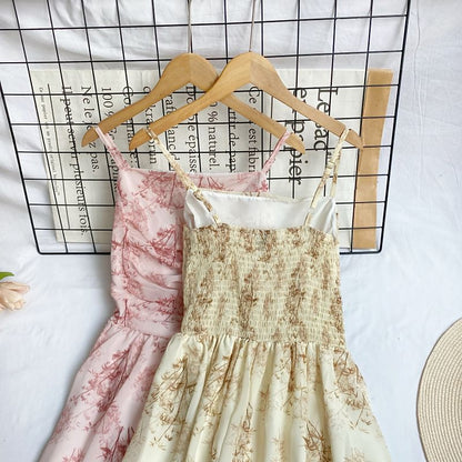 Spaghetti Strap Floral Midi A-Line Dress