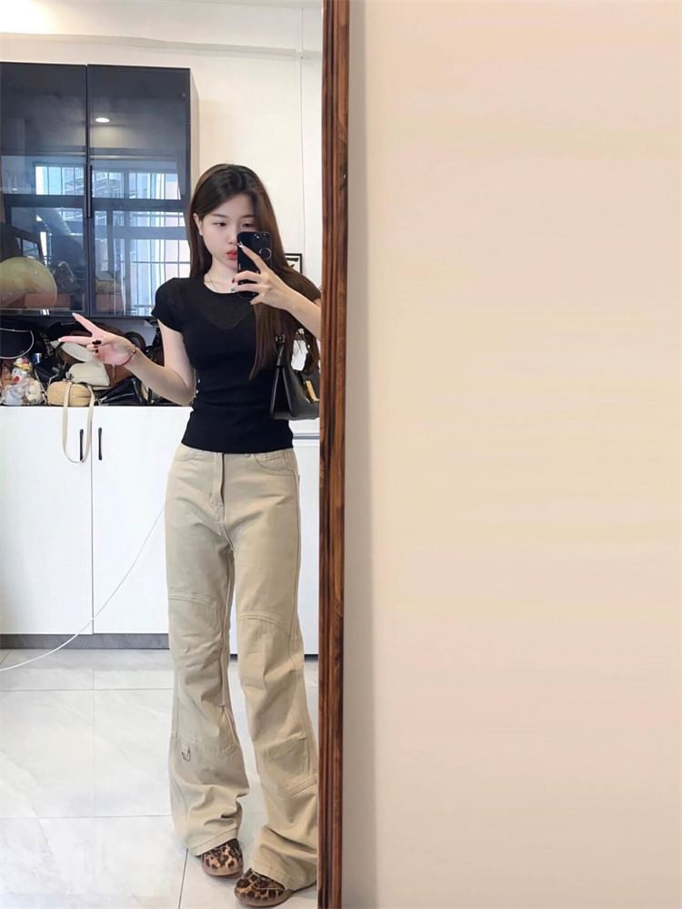 High Waist Plain Flared Cargo Pants (Various Designs)