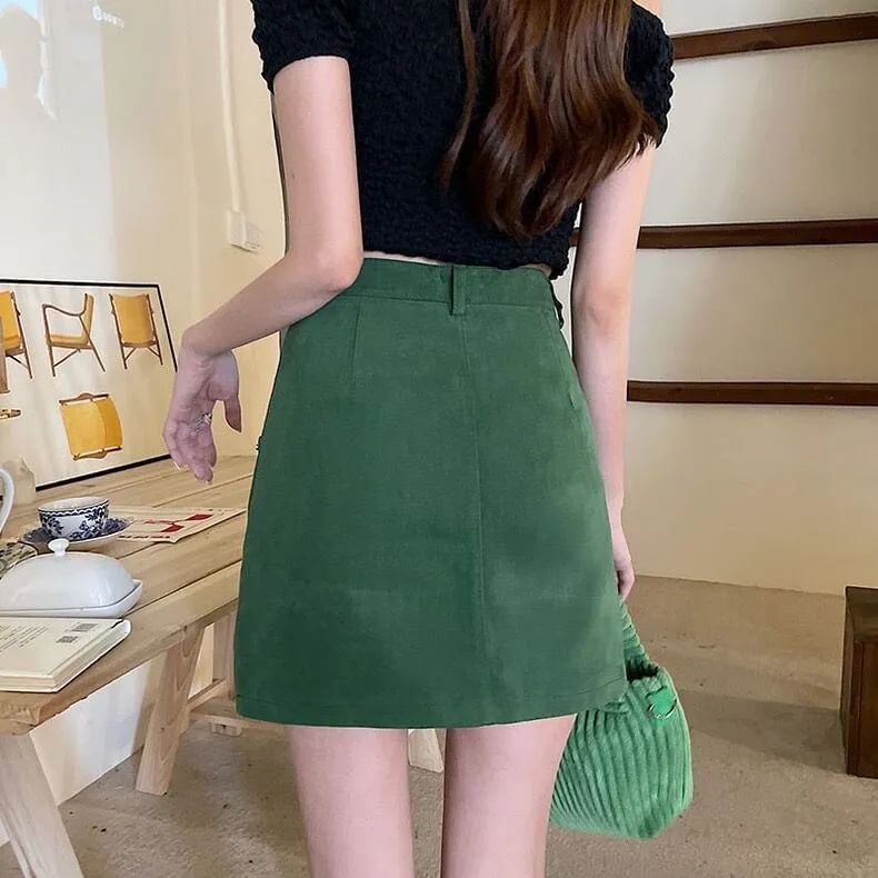 Plain High Mini Skirt Waist A-Line Denim