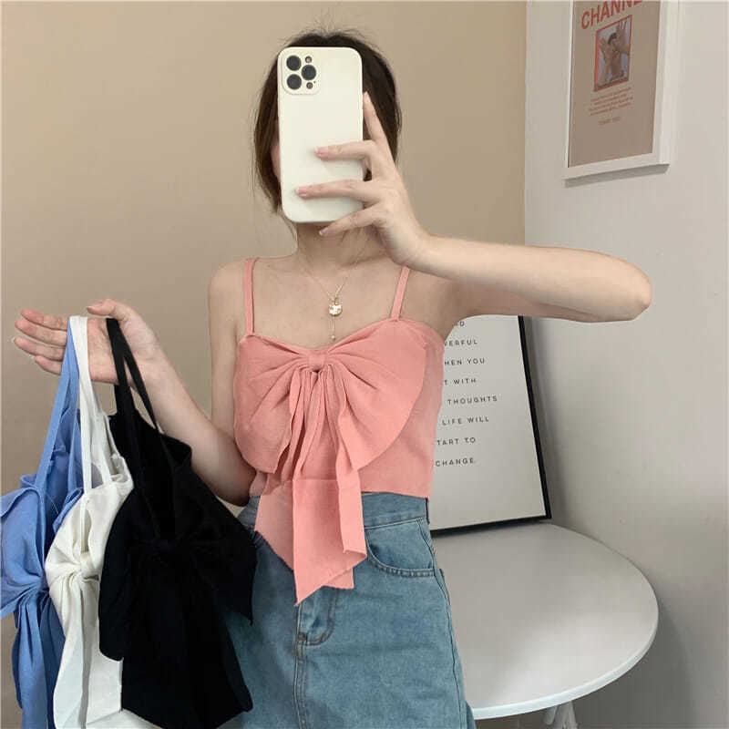 Camisole Cropped Top Plain Bow