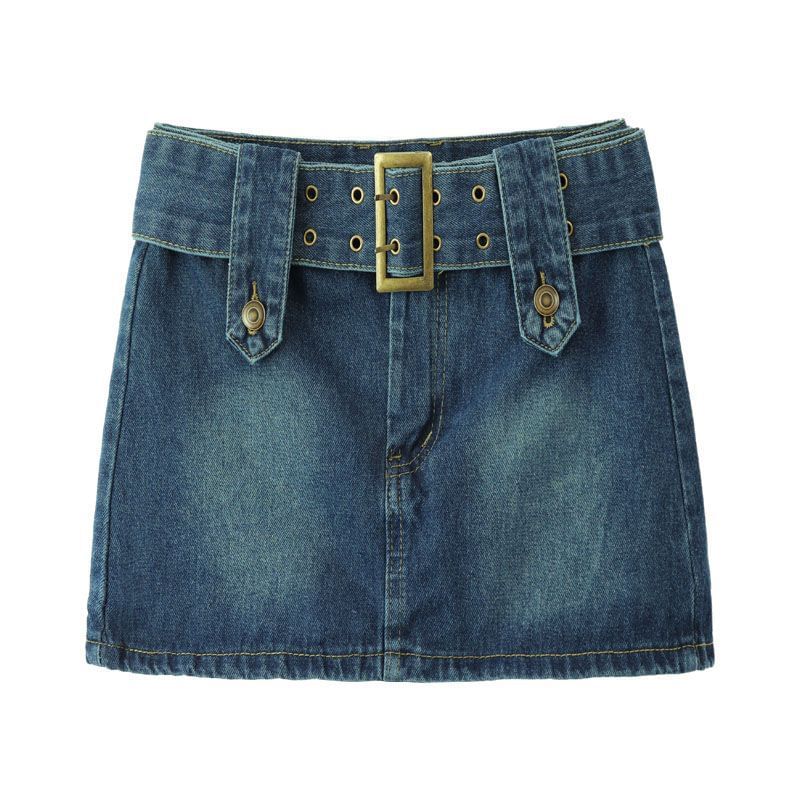 Denim Waist Skirt Mini High A-Line