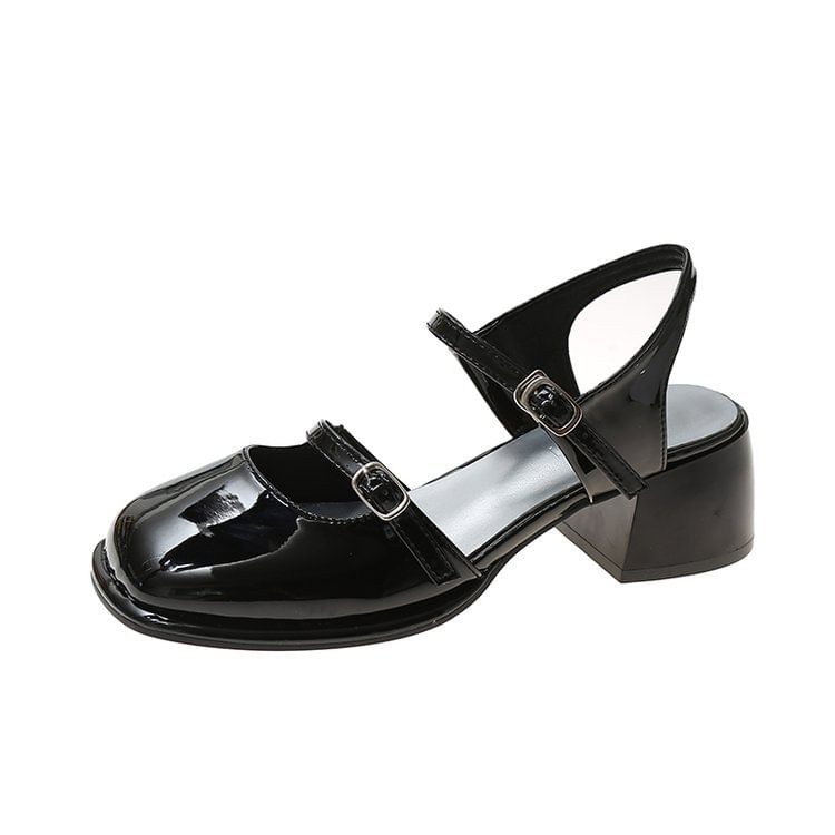 Toe D'Orsay Pumps Patent Heel Square Slingback Jane Block Mary Leather