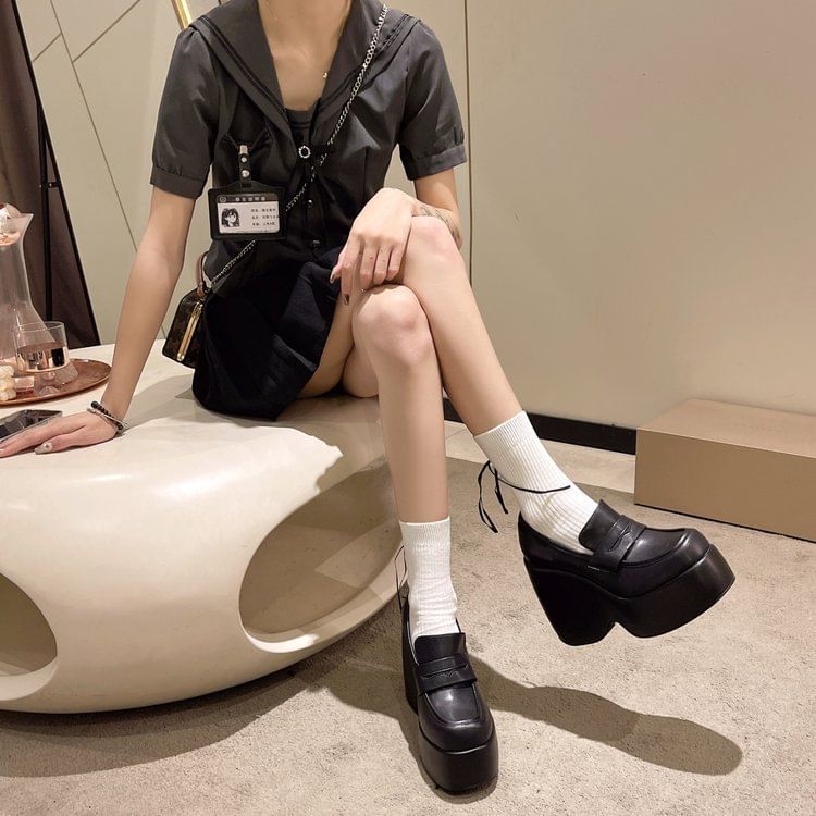 Penny Loafer Platform Wedge Pumps