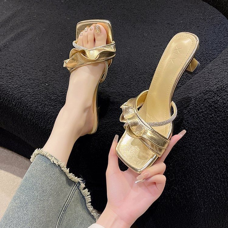 Heel Sandals Low Ruffle Slide