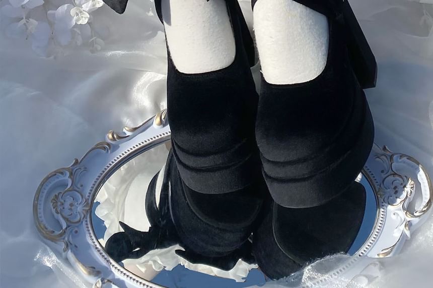 Block Platform Sandals Heel Lace Up