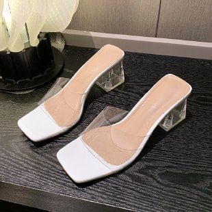 Slide Heel Sandals Plain Block