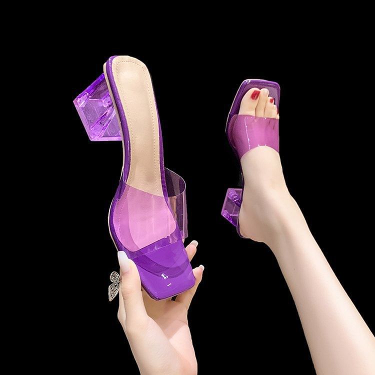 Slide Heel Sandals Plain Block