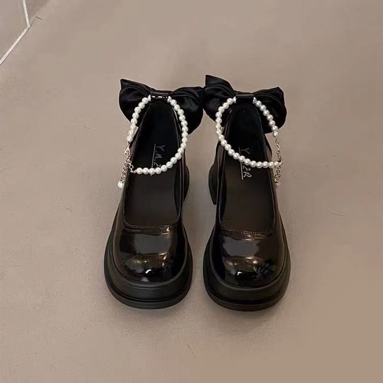 Bow Jane Pumps Mary Plain Block Heel