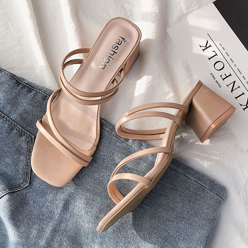 Block Plain Heel Sandals