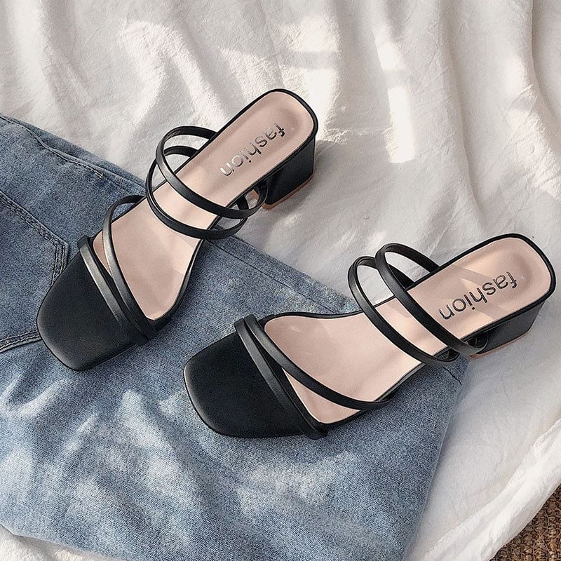 Block Plain Heel Sandals