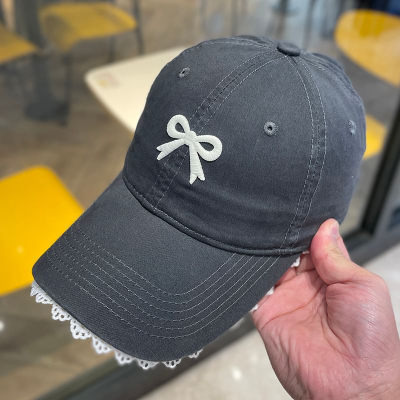 Baseball Lace Cap Embroidered Bow Trim