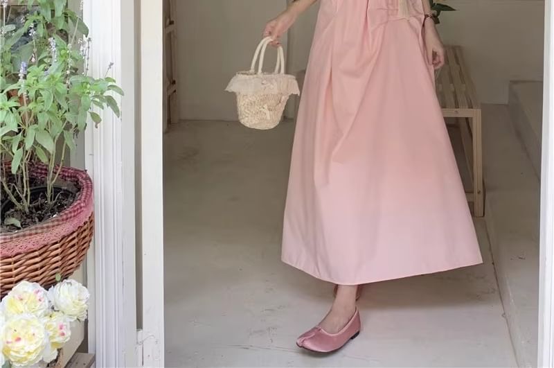 Spaghetti Plain Maxi Detail Flower Sundress Strap