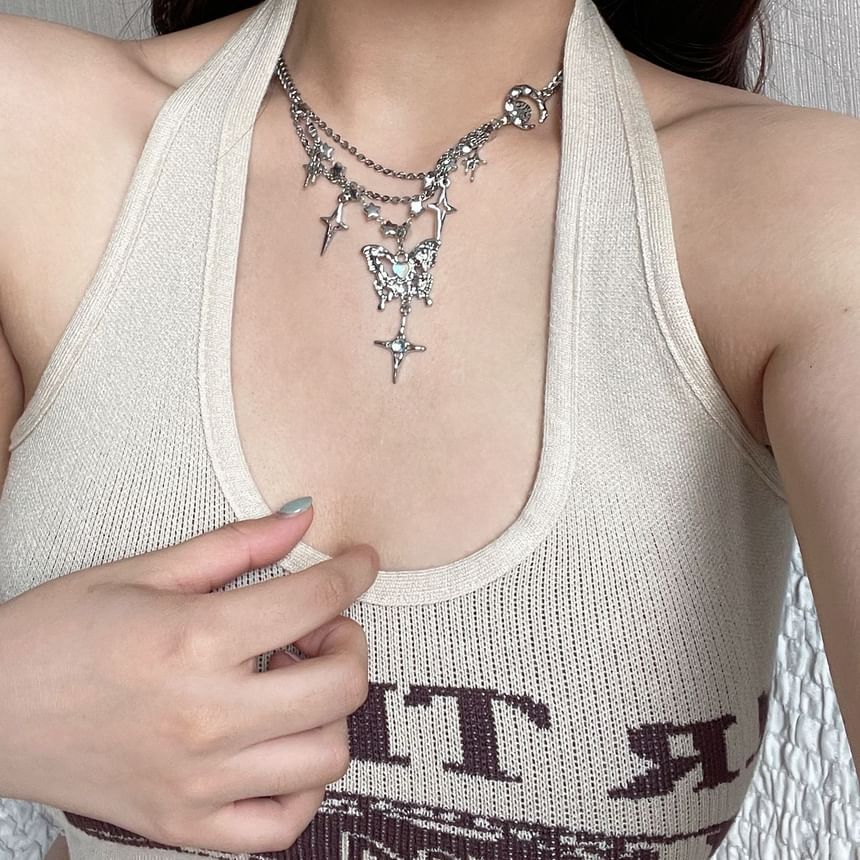 Star Pendant Necklace Butterfly Fringed
