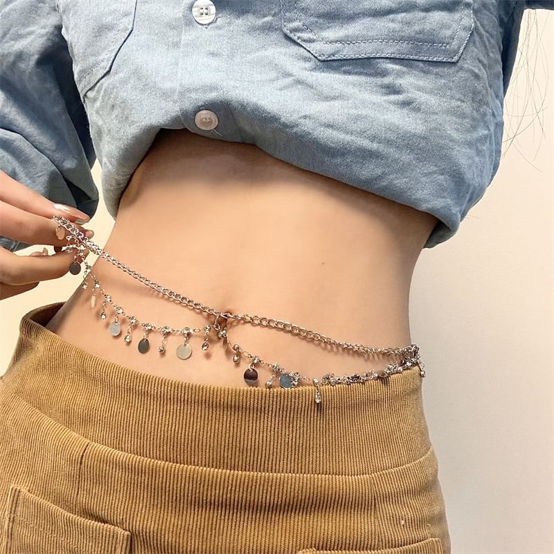 Layered Rhinestone Chain Fringed Waist