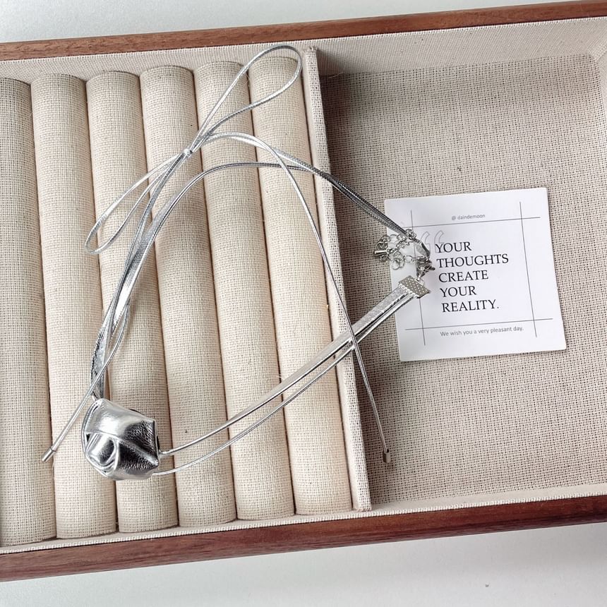 Layered Floral Bow Leather Choker Faux