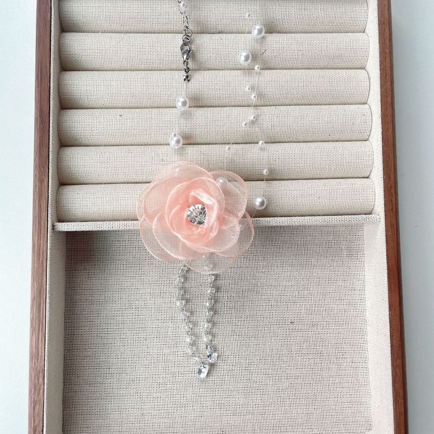 Faux Fringed Necklace Floral Pearl