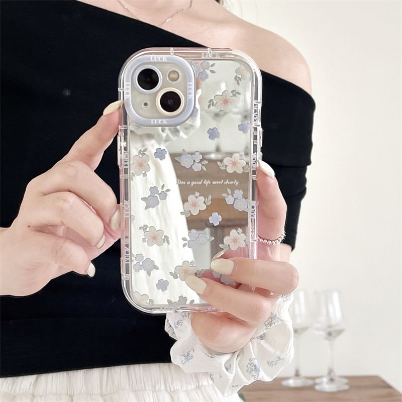 Floral Mirrored Phone Case - iPhone 15 Pro Max / 15 Pro / 15 Plus / 15 / 14 Pro Max / 14 Pro / 14 Plus / 14 / 13 Pro Max / 13 Pro / 13 / 13 mini / 12 Pro Max / 12 Pro / 12 / 12 mini / 11 Pro Max / 11 Pro / 11