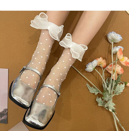 Dotted Lace Bow Mesh Socks